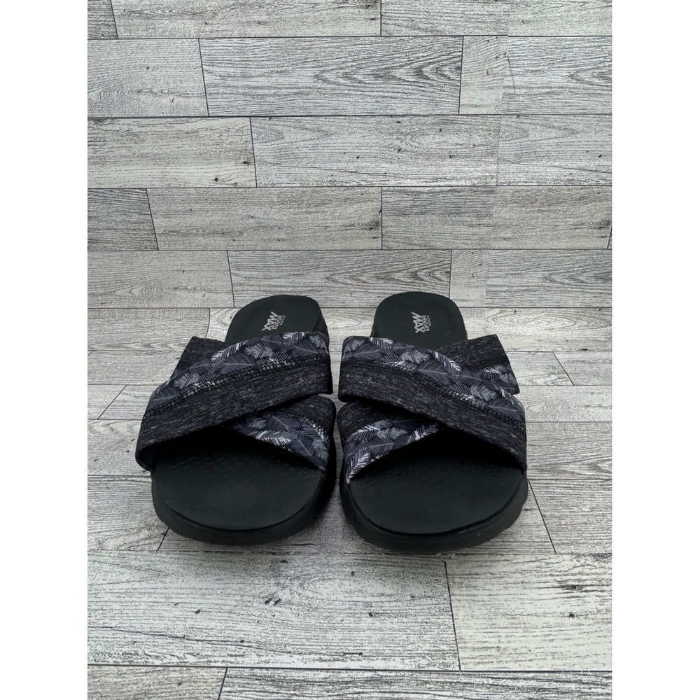 Skechers On-The-Go MAX Black Criss Cross Slides Comfort Sandals Women's Size 9 - Picture 2 of 11